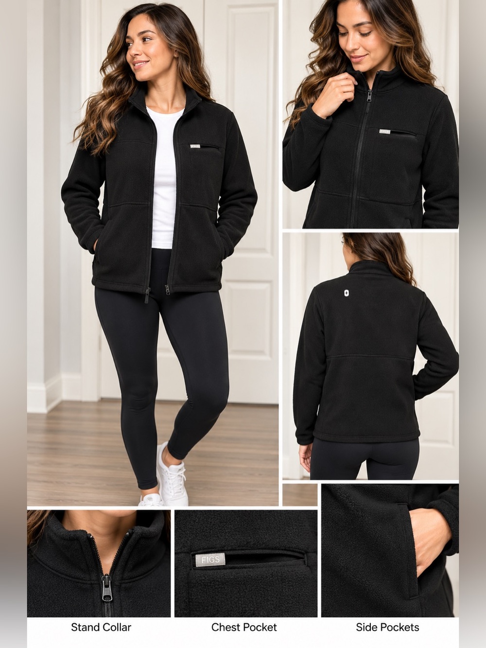 FIGS Women’s WXXW1007 Black Full Zip Fleece Jacket Size XL Stand Collar